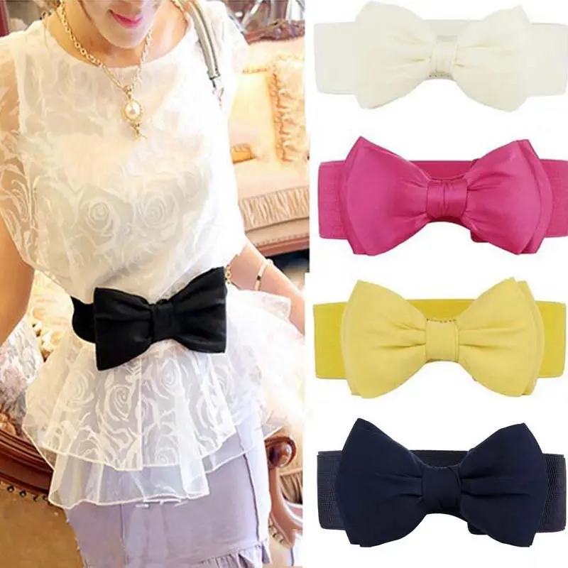Summer Elegant Sweet Big Bow Waistband Elastic Wide Dress Stretch New Designer Belts for Women Vintage Girls Cinch Belt