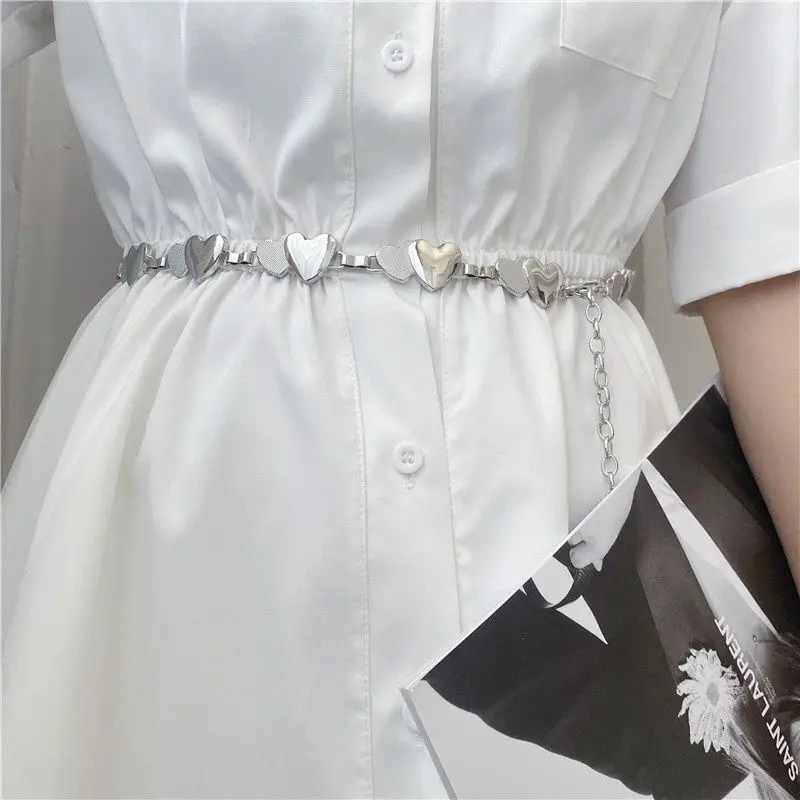 Love Heart Metal Waist Chain for Lady Dress Shirt Skinny Decorative Straps Gold Silver Thin Waistbands Fashion Accessory