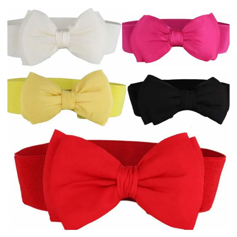 Summer Elegant Sweet Big Bow Waistband Elastic Wide Dress Stretch New Designer Belts for Women Vintage Girls Cinch Belt