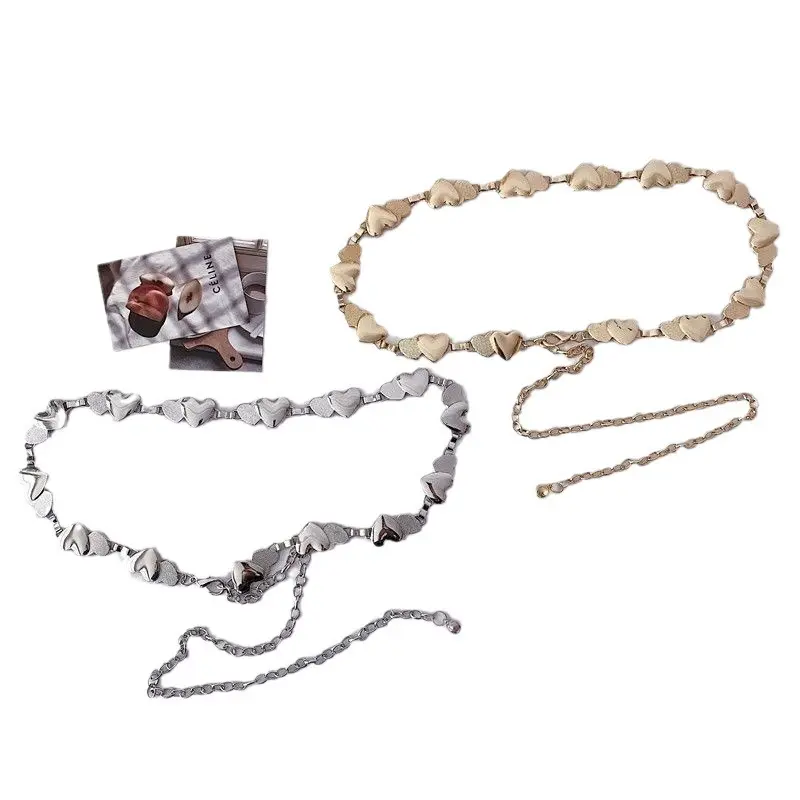 Love Heart Metal Waist Chain for Lady Dress Shirt Skinny Decorative Straps Gold Silver Thin Waistbands Fashion Accessory