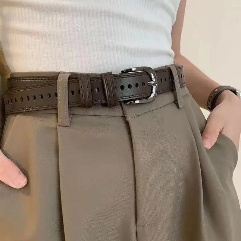 Adjustable PU Leather Belts for Women Retro Solid Color Long Waistband Student Jeans Pants Decorative Straps Girdle