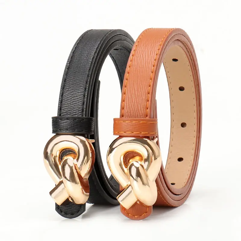 Adjustable PU Leather Belts for Women Fashion Alloy Buckle Knot Thin Waistband Lady Dress Pant Decorative Straps