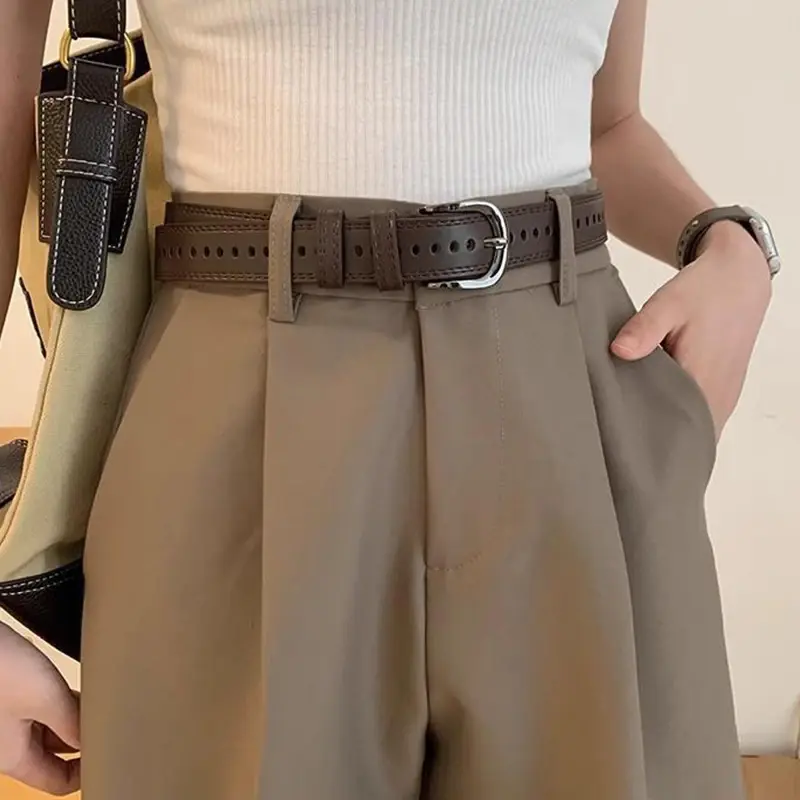 Adjustable PU Leather Belts for Women Retro Solid Color Long Waistband Student Jeans Pants Decorative Straps Girdle