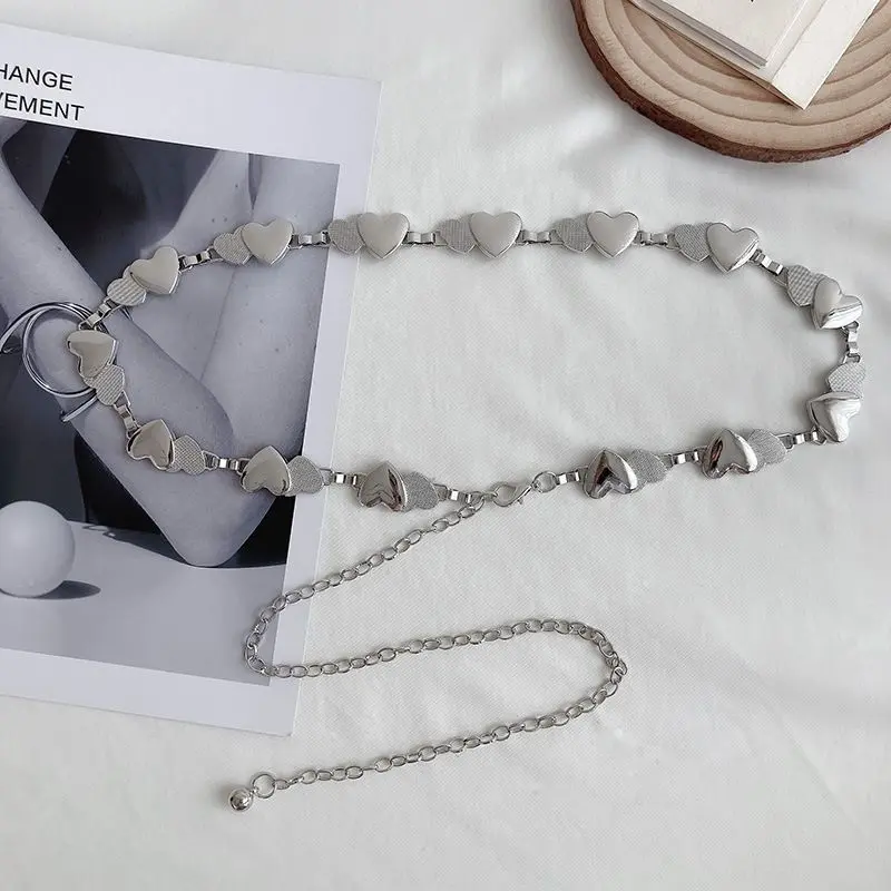 Love Heart Metal Waist Chain for Lady Dress Shirt Skinny Decorative Straps Gold Silver Thin Waistbands Fashion Accessory