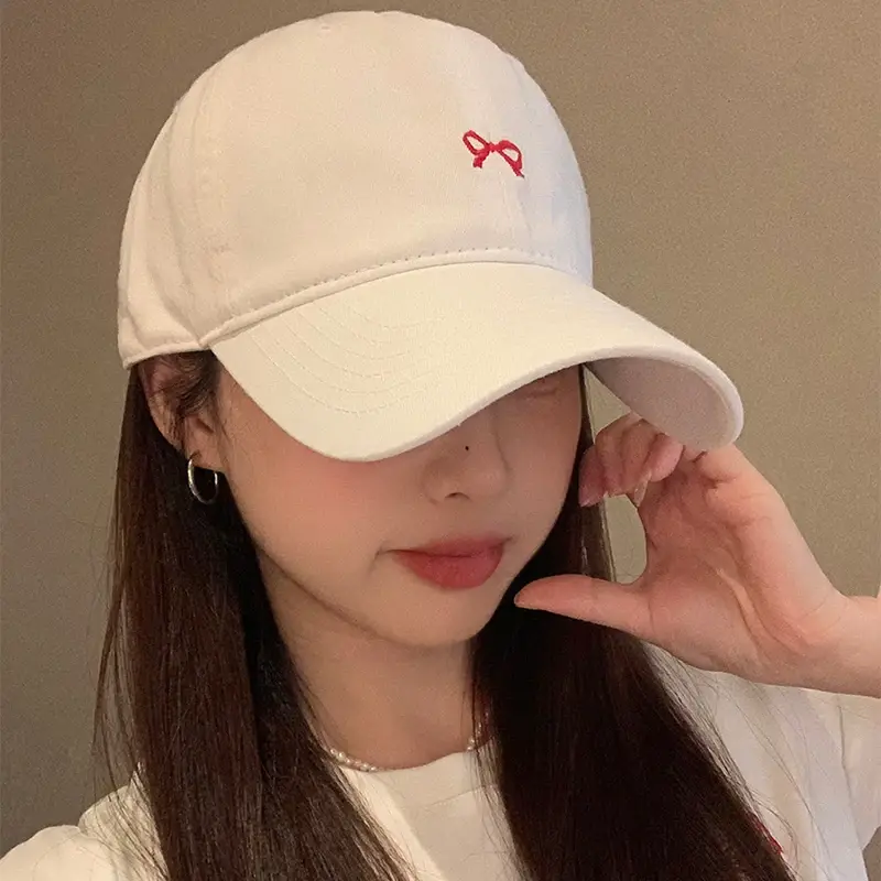 Korean Bow Embroidery Baseball Caps for Women Solid Color Cotton Snapback Hats Spring Summer Girl Outdoor Sunshade Hats