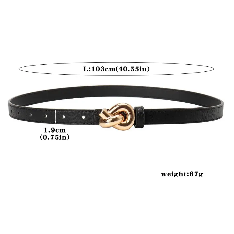 Adjustable PU Leather Belts for Women Fashion Alloy Buckle Knot Thin Waistband Lady Dress Pant Decorative Straps