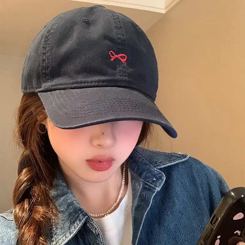 Korean Bow Embroidery Baseball Caps for Women Solid Color Cotton Snapback Hats Spring Summer Girl Outdoor Sunshade Hats