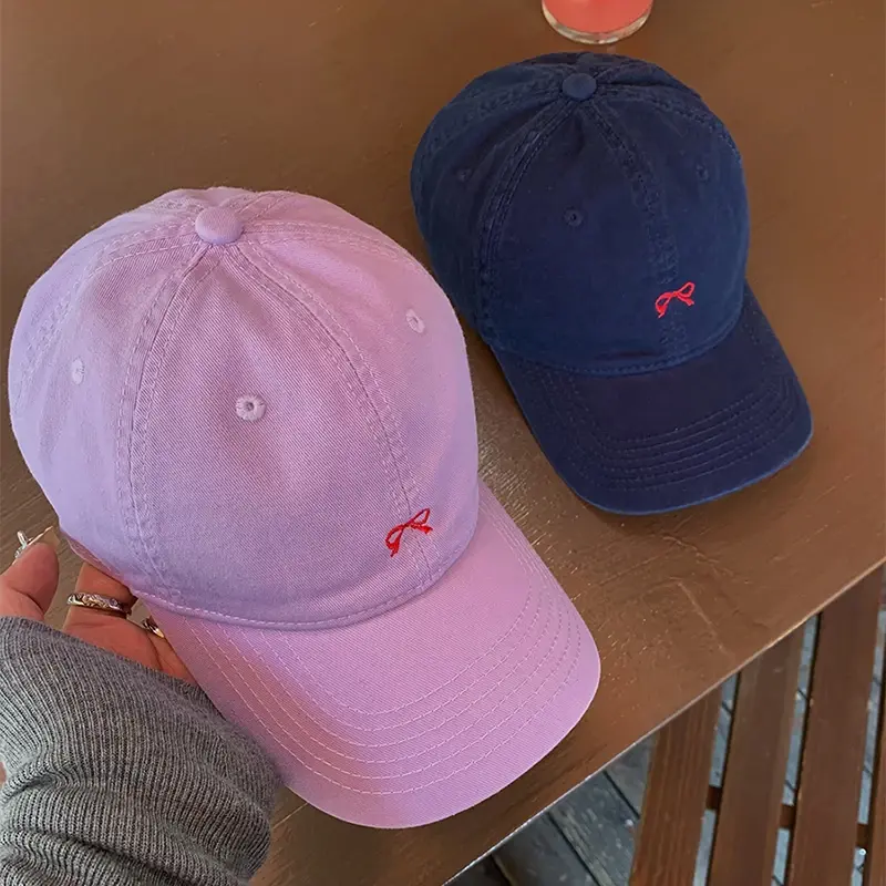 Korean Bow Embroidery Baseball Caps for Women Solid Color Cotton Snapback Hats Spring Summer Girl Outdoor Sunshade Hats