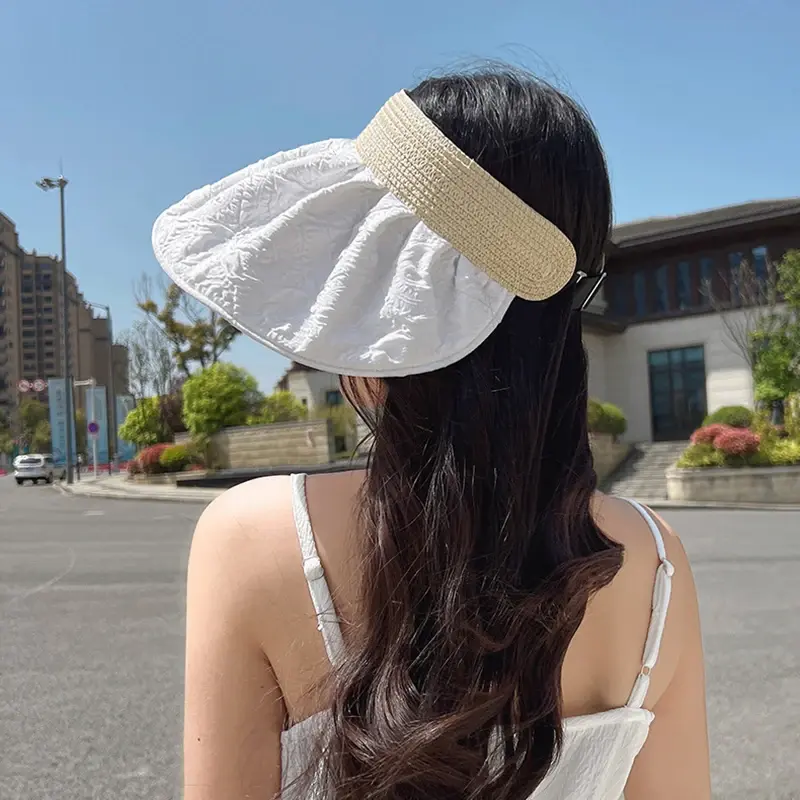 Summer Women Sun Hats Fashion Double Sided Wear Empty Top Caps Wide Brim Travel Beach Girl Anti-UV Sun Visors