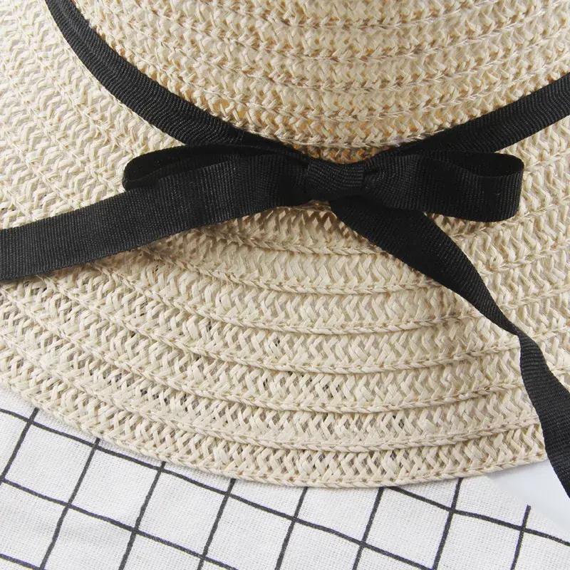 Ribbon Bow Straw Hats for Women Summer Wide Brim Sun Visors Outdoor Travel Beach Lady Girl Sunshade Fisherman Caps