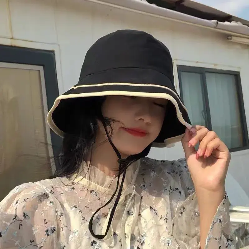 Japanese Stripe Fisherman Caps for Women Summer Large Brim UV Protection Hats Foldable Travel Beach Lady Sunshade Bucket Hats