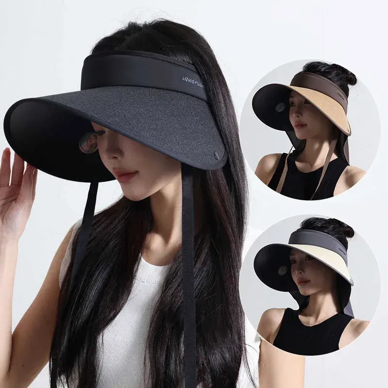 Summer Large Brim Sun Hats for Women Korean Empty Top Neck Protection Shawl Hats Travel Beach Foldable Sunshade Caps