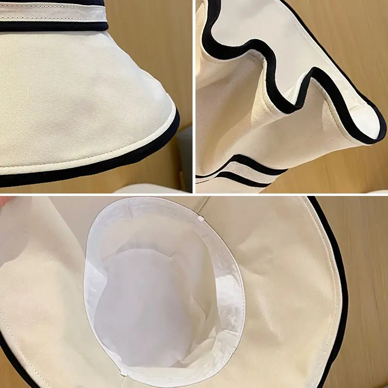 Japanese Stripe Fisherman Caps for Women Summer Large Brim UV Protection Hats Foldable Travel Beach Lady Sunshade Bucket Hats