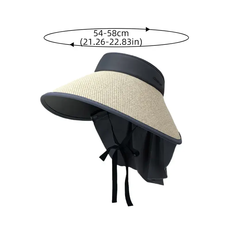 Summer Large Brim Sun Hats for Women Korean Empty Top Neck Protection Shawl Hats Travel Beach Foldable Sunshade Caps