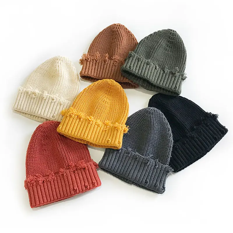 Retro Hole Knit Beanies for Man Women Solid Color Winter Thick Warm Pullover Hats Fashion Outdoor Windproof Ear Protection Hats