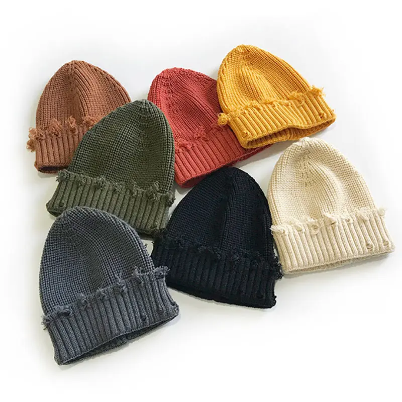 Retro Hole Knit Beanies for Man Women Solid Color Winter Thick Warm Pullover Hats Fashion Outdoor Windproof Ear Protection Hats