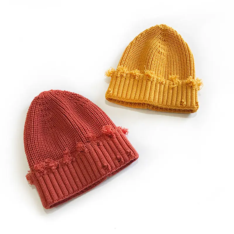 Retro Hole Knit Beanies for Man Women Solid Color Winter Thick Warm Pullover Hats Fashion Outdoor Windproof Ear Protection Hats