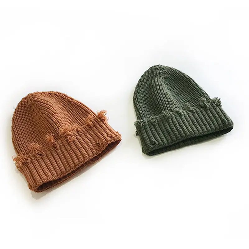 Retro Hole Knit Beanies for Man Women Solid Color Winter Thick Warm Pullover Hats Fashion Outdoor Windproof Ear Protection Hats