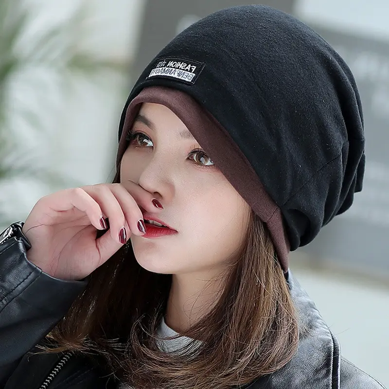 Autumn Winter Loose Beanies Headscarf Hats Fashion Patchwork Ear Protection Hats Unisex Outdoor Windproof Warm Pullover Hats