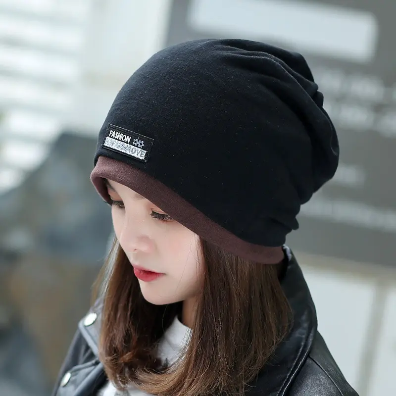 Autumn Winter Loose Beanies Headscarf Hats Fashion Patchwork Ear Protection Hats Unisex Outdoor Windproof Warm Pullover Hats