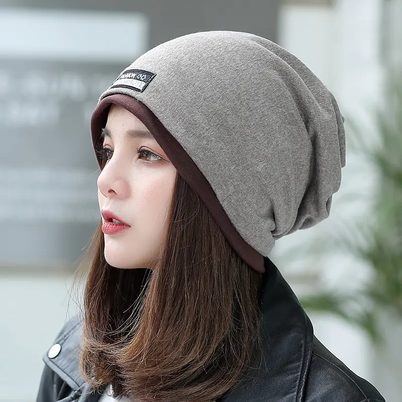 Autumn Winter Loose Beanies Headscarf Hats Fashion Patchwork Ear Protection Hats Unisex Outdoor Windproof Warm Pullover Hats