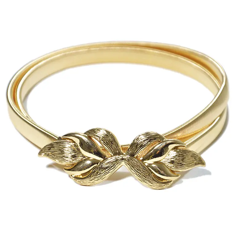 Gold Leaves Buckle Belt Women Ladies Fashion Metal Thin Waistband Female Dress Coat Sweater Decorative Accessories Straps Belts