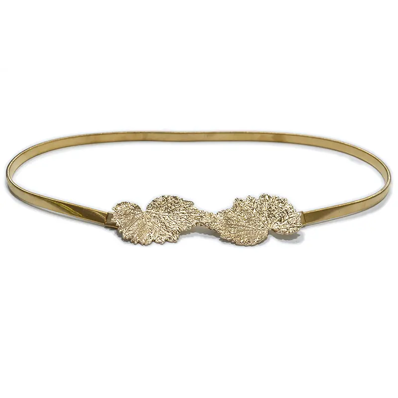Gold Leaves Buckle Belt Women Ladies Fashion Metal Thin Waistband Female Dress Coat Sweater Decorative Accessories Straps Belts