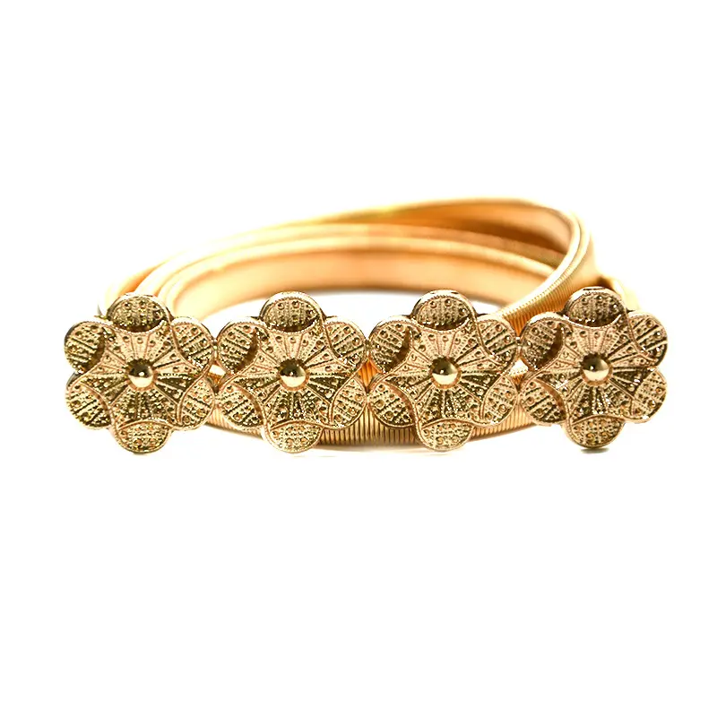 Gold Leaves Buckle Belt Women Ladies Fashion Metal Thin Waistband Female Dress Coat Sweater Decorative Accessories Straps Belts