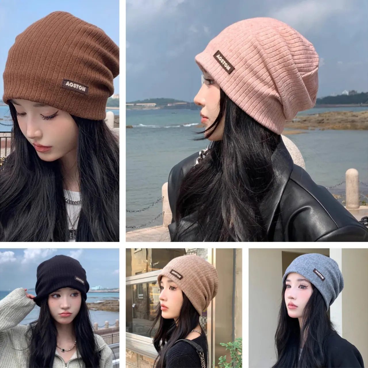 Autumn Winter Women Knitted Beanies Solid Color Warm Baggy Ear Protection Skullcaps Outdoor Girl Windproof Slouchy Pullover Hats