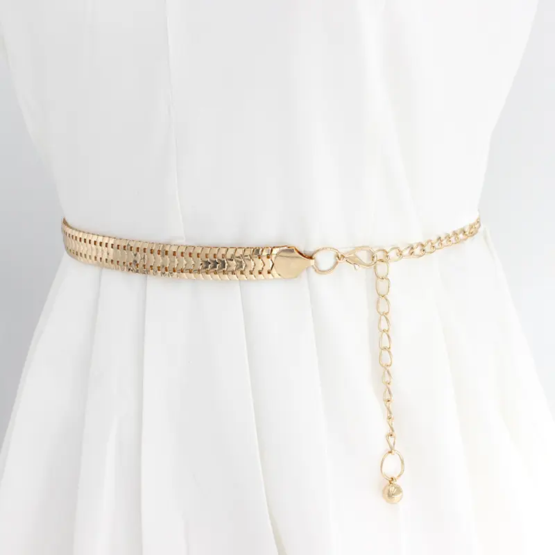 Golden Metal Waist Chain for Women Fashion High Waist Chain Belt Lady Dress Decorative Waistband Straps