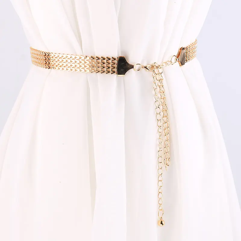 Golden Metal Waist Chain for Women Fashion High Waist Chain Belt Lady Dress Decorative Waistband Straps