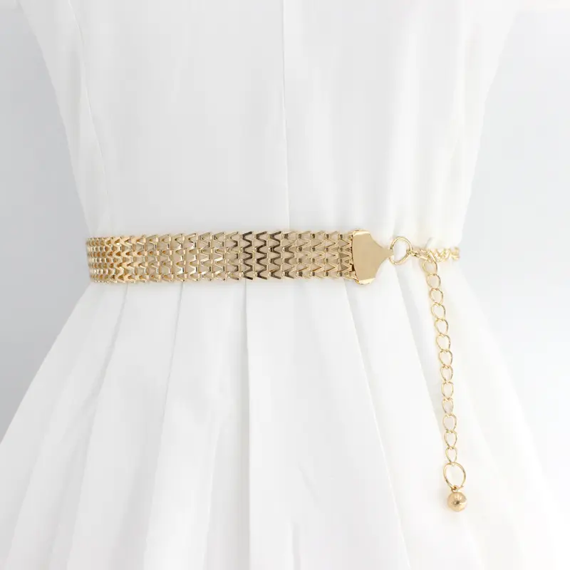 Golden Metal Waist Chain for Women Fashion High Waist Chain Belt Lady Dress Decorative Waistband Straps
