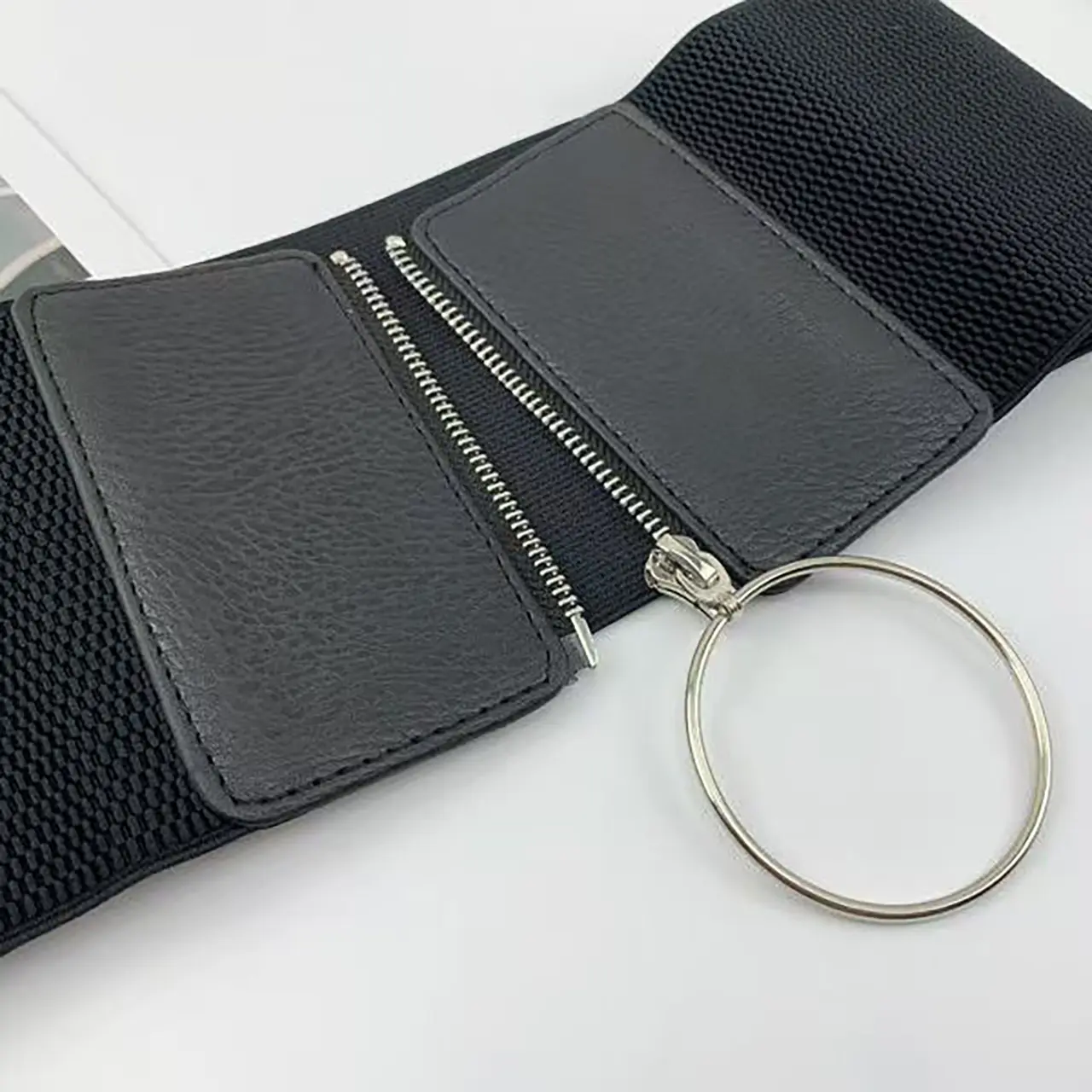 Big Ring Zipper Wide Belts for Women Fashion Black PU Leather Slim Body High Wait Cummerbund Lady Dress Shirt Decorative Straps