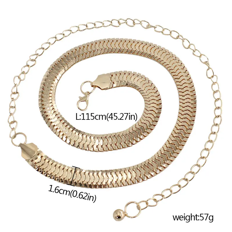 Golden Metal Waist Chain for Women Fashion High Waist Chain Belt Lady Dress Decorative Waistband Straps