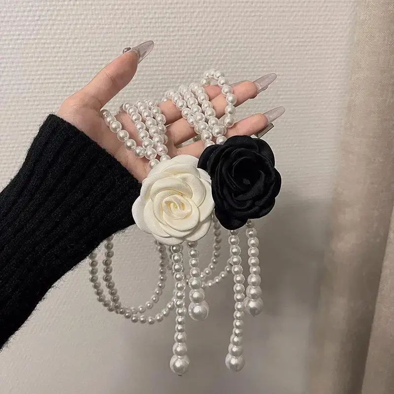 Elegant Camellia Flower Pearl Waist Chains for Women Lady Adjustable Thin Long Waistbands Female Dress Decorative Straps