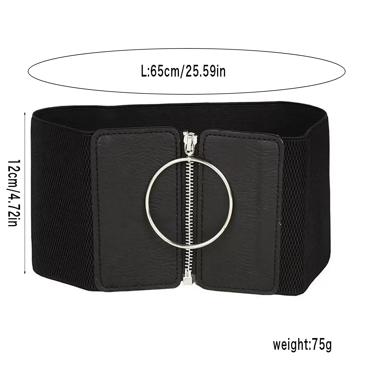 Big Ring Zipper Wide Belts for Women Fashion Black PU Leather Slim Body High Wait Cummerbund Lady Dress Shirt Decorative Straps