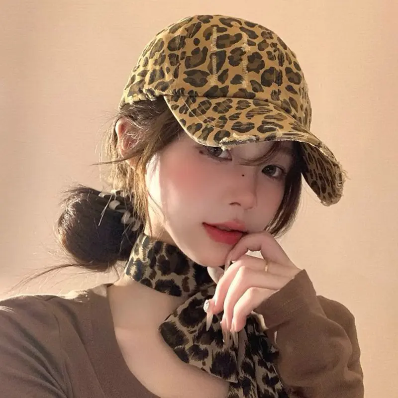 Fashion Leopard Baseball Caps for Women Retro Holes Hip Hop Snapback Hats Kpop Girl Cotton Sunshade Duck Tongue Caps