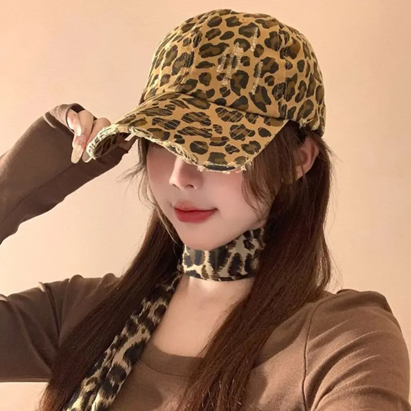 Fashion Leopard Baseball Caps for Women Retro Holes Hip Hop Snapback Hats Kpop Girl Cotton Sunshade Duck Tongue Caps