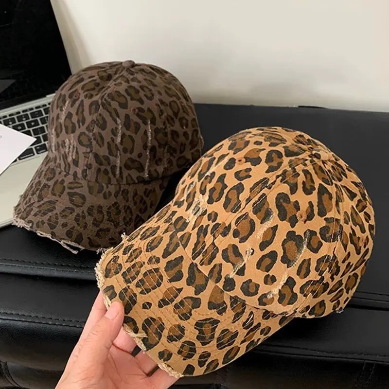 Fashion Leopard Baseball Caps for Women Retro Holes Hip Hop Snapback Hats Kpop Girl Cotton Sunshade Duck Tongue Caps
