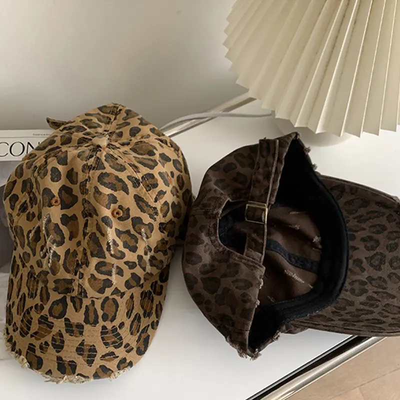 Fashion Leopard Baseball Caps for Women Retro Holes Hip Hop Snapback Hats Kpop Girl Cotton Sunshade Duck Tongue Caps