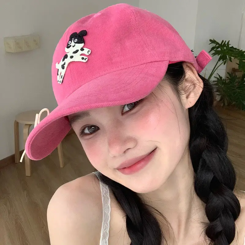 Cartoon Dog Women Baseball Caps Pink Cute Bow Cotton Duck Tongue Caps Korean Girl Outdoor Sunscreen Hats