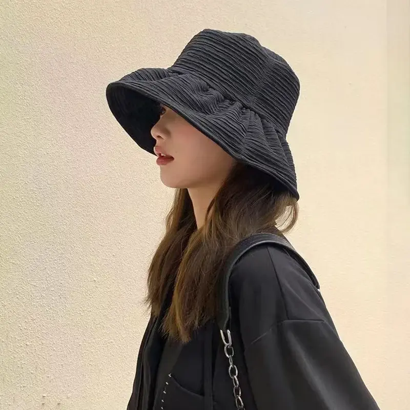 Solid Color Sunshade Basin Caps for Women Summer Large Brim UV Protection Fisherman Caps Fashion Girl Outdoor Sunshade Hats