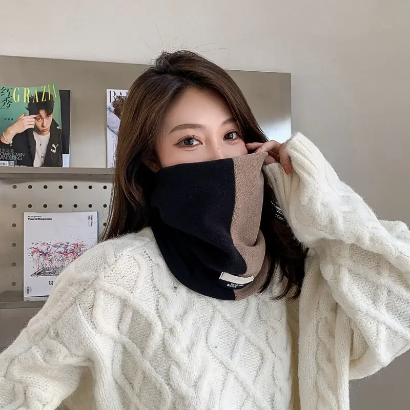 Fashion Patchwork Winter Scarf Women Man Thick Velvet Warm Neck Cover Outdoor Riding Windproof Warmer Neckerchief