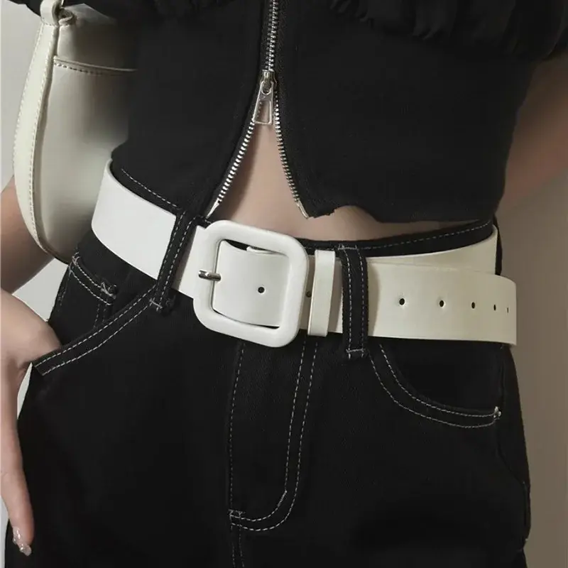 Solid Color Wide Belts for Women Simple PU Leather Pin Buckle Adjustable Waistbands Female Jeans Pant Decorative Straps