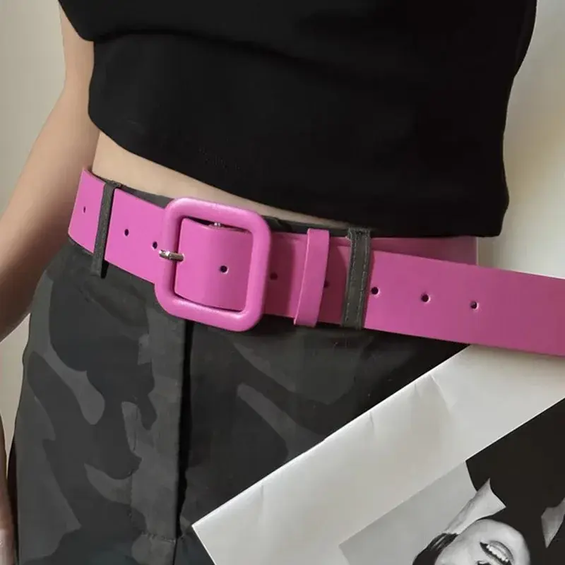 Solid Color Wide Belts for Women Simple PU Leather Pin Buckle Adjustable Waistbands Female Jeans Pant Decorative Straps