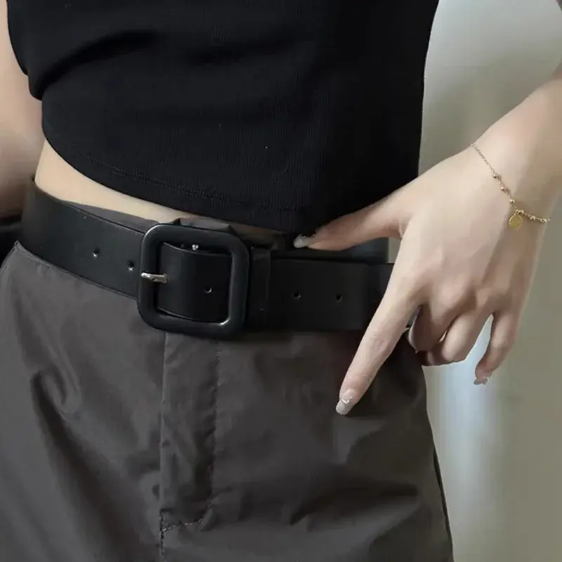 Solid Color Wide Belts for Women Simple PU Leather Pin Buckle Adjustable Waistbands Female Jeans Pant Decorative Straps