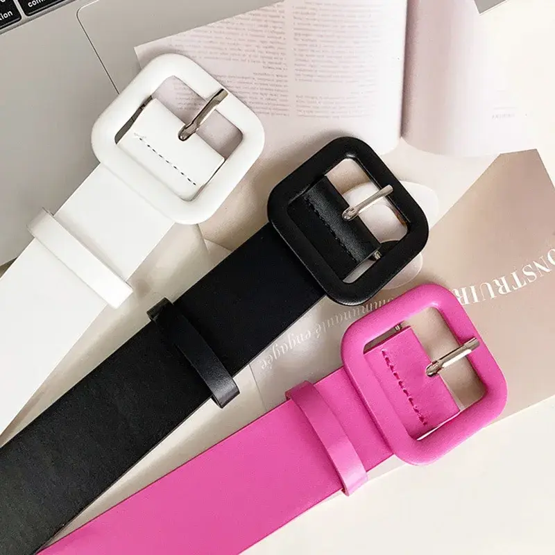 Solid Color Wide Belts for Women Simple PU Leather Pin Buckle Adjustable Waistbands Female Jeans Pant Decorative Straps