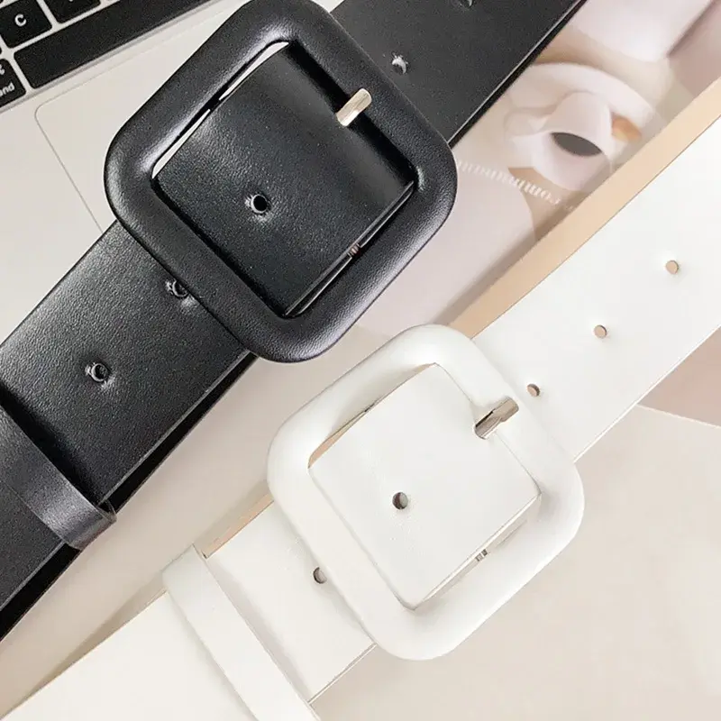Solid Color Wide Belts for Women Simple PU Leather Pin Buckle Adjustable Waistbands Female Jeans Pant Decorative Straps