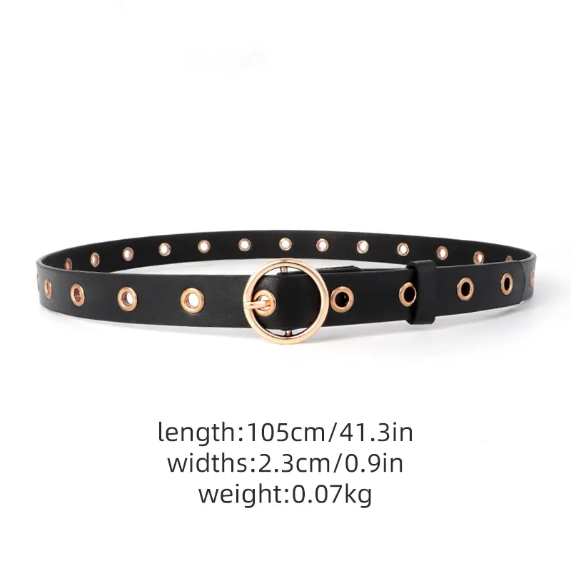 Solid Color Eyelets Hollow Belts for Women Fashion PU Leather No Punching Waistband Metal Round Buckle Pants Coat Decor Straps