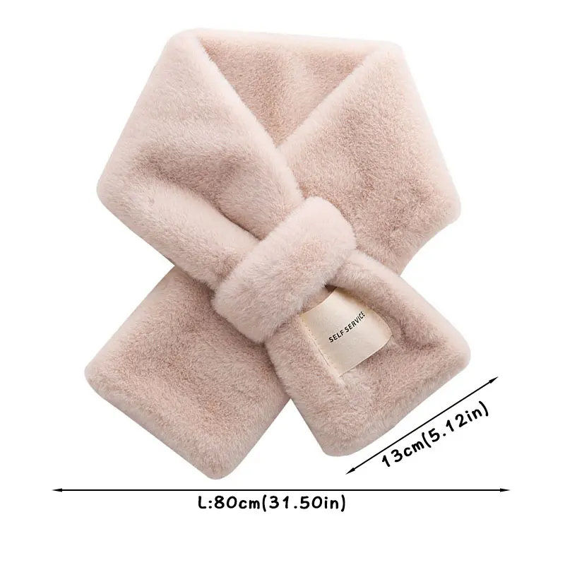 Thicken Faux Rabbit Fur Scarf for Women Winter Solid Color Plush Warm Cross Neckerchief Outdoor Girl Windproof Neck Collar